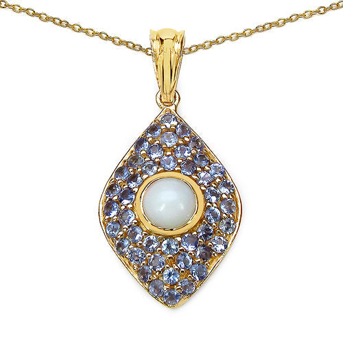 Colgante de Ópalo Etíope y Tanzanita Baño de Oro Amarillo de 14K