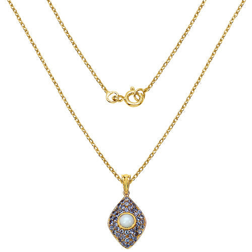 Colgante de Ópalo Etíope y Tanzanita Baño de Oro Amarillo de 14K