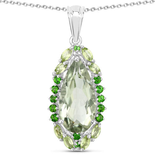 5.54 Carat Genuine Green Amethyst & Sterling Silver Pendant