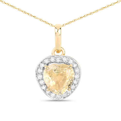 Colgante de Corazón de Zafiro Amarillo y Diamante de 1.52 Quilates en Oro de 14K