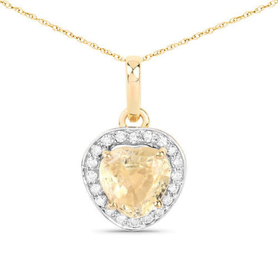 1.52 Carat Yellow Sapphire & Diamond Heart Pendant in 14K Gold