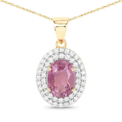 Pendentif en or jaune 14K avec saphir rose de 2,53 carats et diamants
