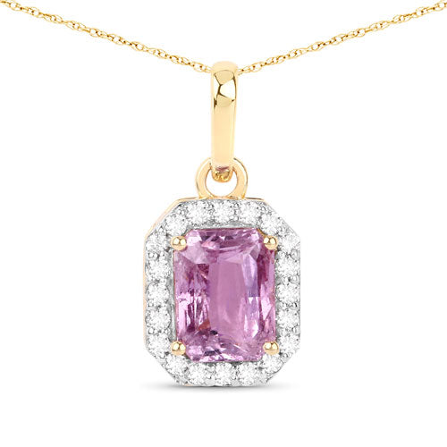 1.65 Carat Pink Sapphire & White Diamond 14K Gold Pendant