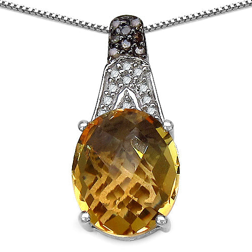 Pendentif en argent sterling avec citrine et diamants de 4,50 carats