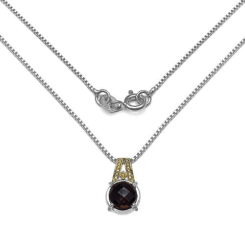 Pendentif élégant en quartz fumé de 3,16 carats et diamants en argent sterling