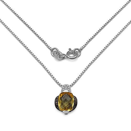 Pendentif en Citrine et Diamant de 2,91 Carats en Argent Sterling .925