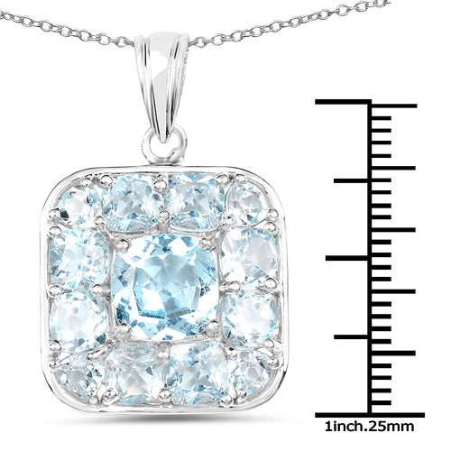 10.05 Carat Genuine Blue Topaz Pendant in Sterling Silver