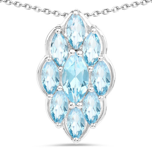 4.77 Carat Genuine Swiss Blue Topaz Pendant in Sterling Silver