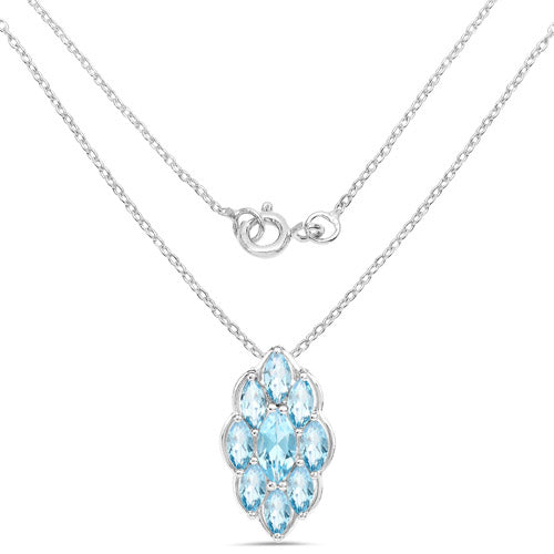 4.77 Carat Genuine Swiss Blue Topaz Pendant in Sterling Silver