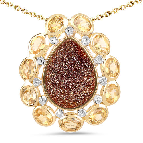 Pendentif en plaqué or jaune 14K avec droozi rouge et citrine
