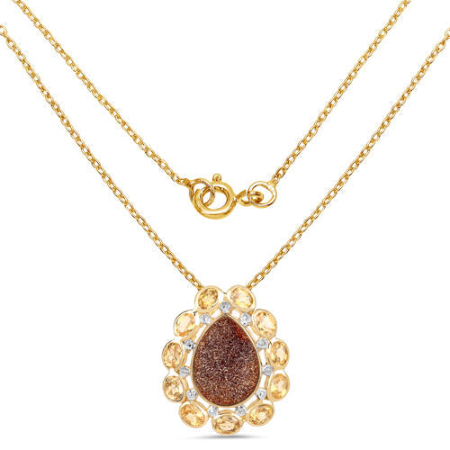 Pendentif en plaqué or jaune 14K avec droozi rouge et citrine