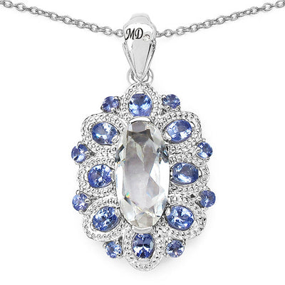 6.10 Carat Genuine Crystal Quartz & Tanzanite Pendant in Sterling Silver