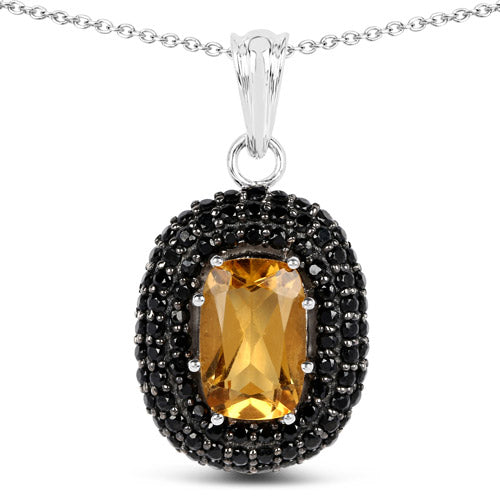 Pendentif en Citrine et Spinelle Noir de 5,85 Carats en Argent Sterling
