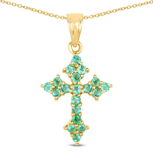 14K Yellow Gold Plated Zambian Emerald Pendant in Sterling Silver