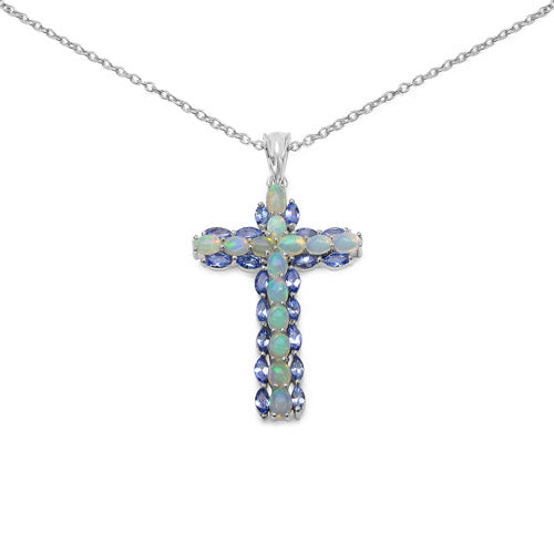 Pendentif en argent sterling avec opale éthiopienne et tanzanite de 3,32 carats