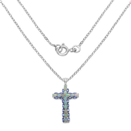 Pendentif en argent sterling avec opale éthiopienne et tanzanite de 3,32 carats