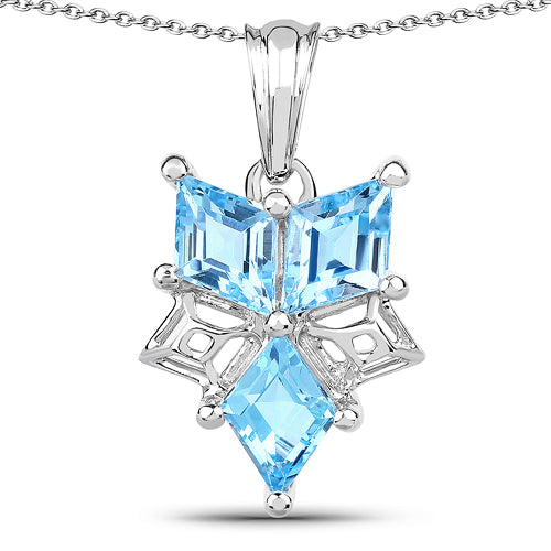 4.65 Carat Genuine Blue Topaz Pendant in Sterling Silver