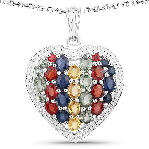 4.40 Carat Multi-Stone Heart Pendant in .925 Sterling Silver