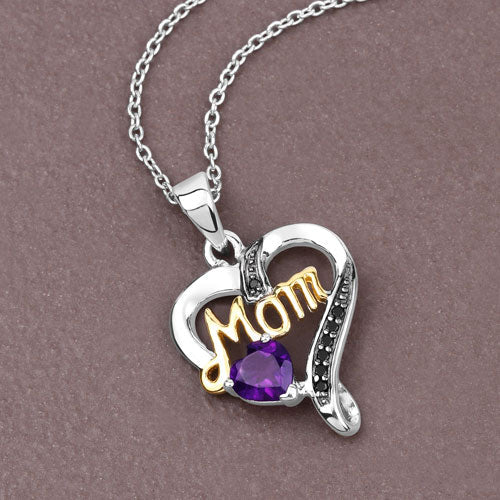 0.48 Carat Genuine Amethyst and Black Spinel Pendant in Sterling Silver