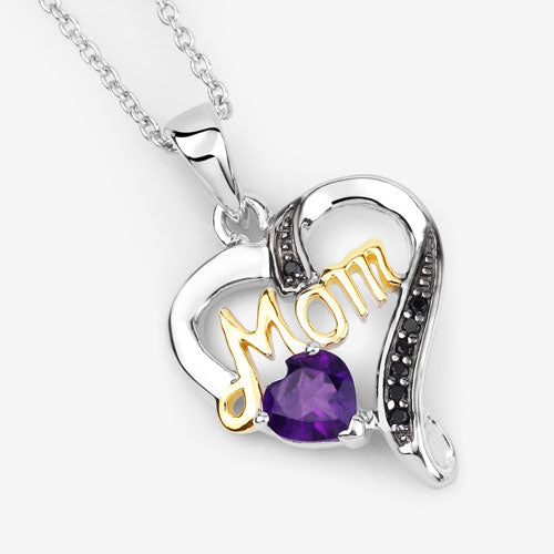0.48 Carat Genuine Amethyst and Black Spinel Pendant in Sterling Silver