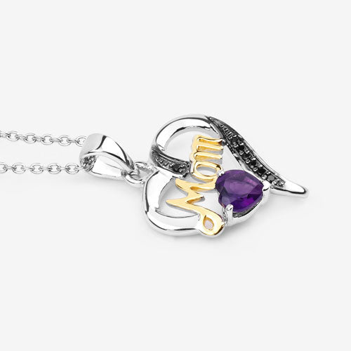 0.48 Carat Genuine Amethyst and Black Spinel Pendant in Sterling Silver