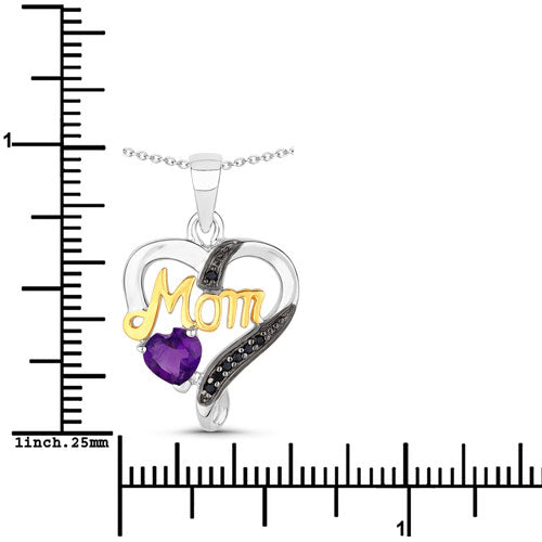 0.48 Carat Genuine Amethyst and Black Spinel Pendant in Sterling Silver