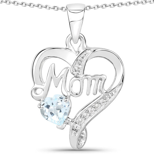 0.54 Carat Blue Topaz & White Topaz Sterling Silver Pendant