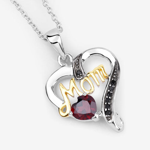 Pendentif en Grenat et Spinelle Noir de 0,55 Carat en Argent Sterling