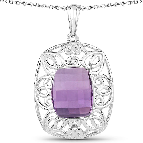 7.30 Carat Genuine Amethyst Pendant in Sterling Silver
