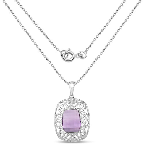 7.30 Carat Genuine Amethyst Pendant in Sterling Silver
