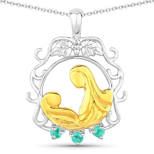 Pendentif en Émeraude Véritable de 0,09 Carat en Argent Sterling .925