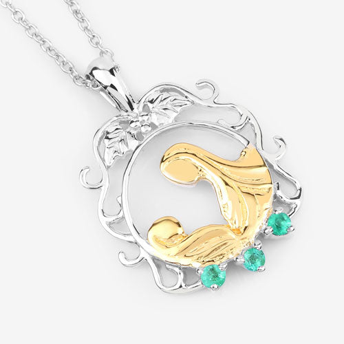 Pendentif en Émeraude Véritable de 0,09 Carat en Argent Sterling .925