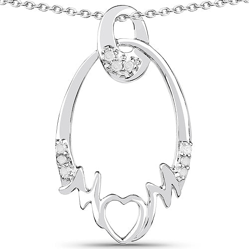 Colgante de Corazón de Diamante Blanco Genuino de 0.14 Quilates en Plata Esterlina