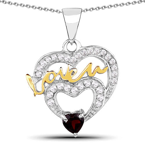 Pendentif en grenat véritable de 0,51 carat et topaze blanche en argent sterling