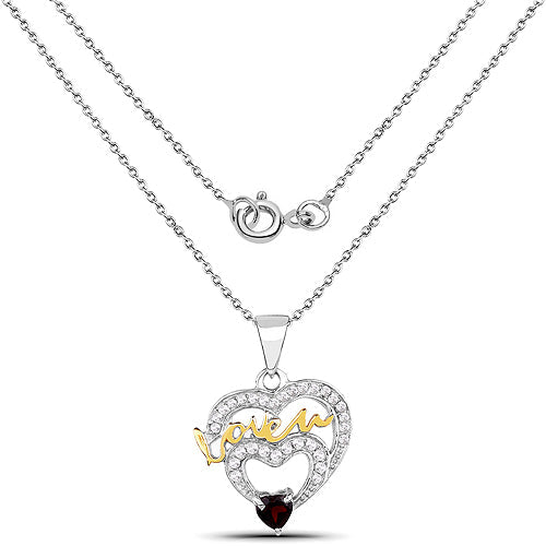 Pendentif en grenat véritable de 0,51 carat et topaze blanche en argent sterling