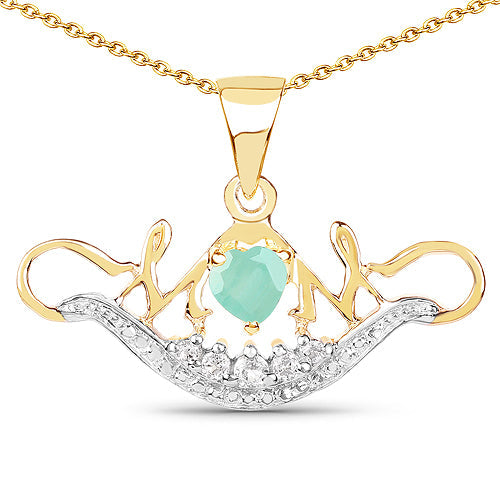 14K Yellow Gold Plated Emerald & White Topaz Pendant