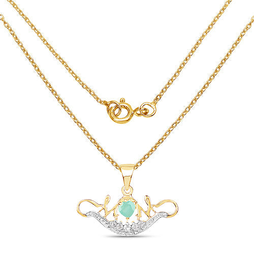 14K Yellow Gold Plated Emerald & White Topaz Pendant
