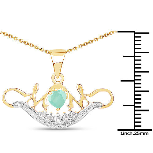 14K Yellow Gold Plated Emerald & White Topaz Pendant