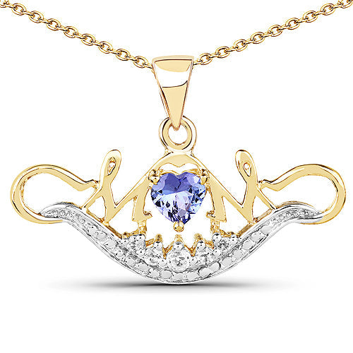 Pendentif en or jaune 14K plaqué tanzanite et topaze blanche