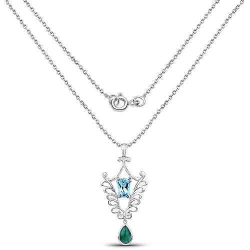 9.23 Carat Genuine Emerald and Swiss Blue Topaz Pendant