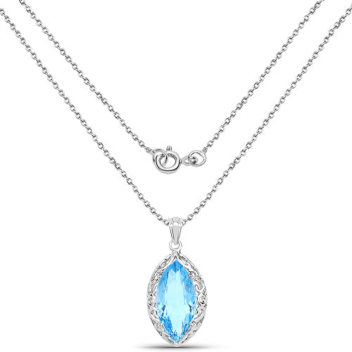 8.22 Carat Genuine Swiss Blue Topaz Pendant in Sterling Silver