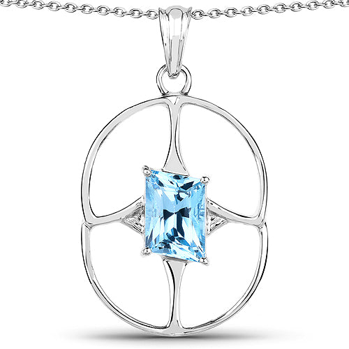 5.26 Carat Genuine Swiss Blue Topaz Pendant in Sterling Silver