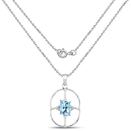 5.26 Carat Genuine Swiss Blue Topaz Pendant in Sterling Silver