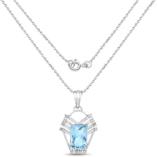 5.76 Carat Genuine Swiss Blue Topaz & White Topaz Pendant