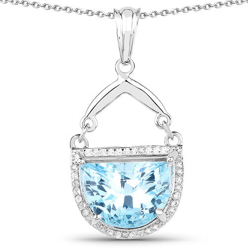 Pendentif en Topaze Bleue Suisse de 4,08 Carats et Topaze Blanche en Argent Sterling