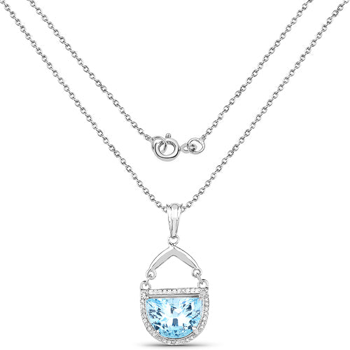 Pendentif en Topaze Bleue Suisse de 4,08 Carats et Topaze Blanche en Argent Sterling