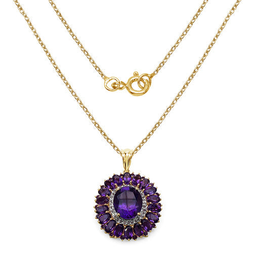 14K Yellow Gold Plated Amethyst & White Topaz Pendant