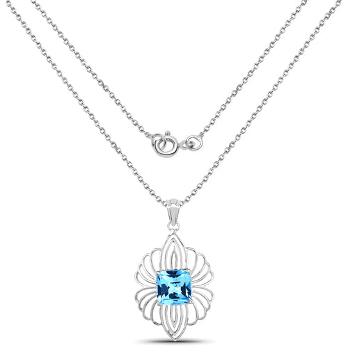 Pendentif en topaze bleue suisse véritable de 8,18 carats en argent sterling