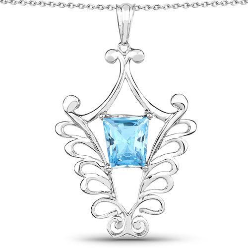 5.68 Carat Genuine Swiss Blue Topaz Pendant in Sterling Silver