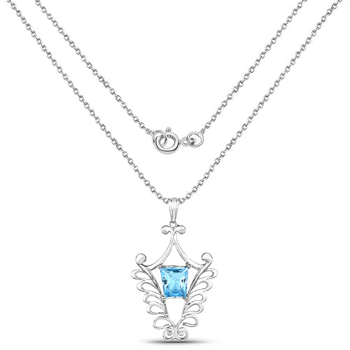 5.68 Carat Genuine Swiss Blue Topaz Pendant in Sterling Silver
